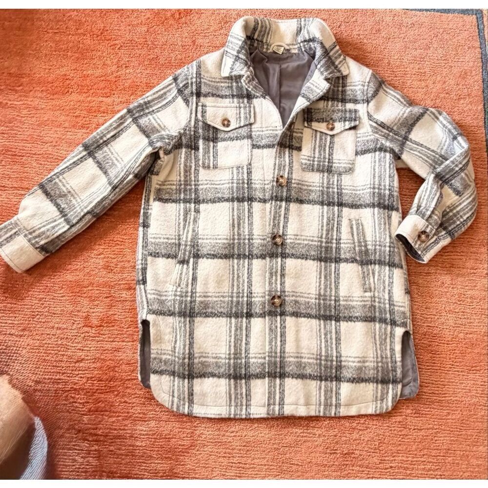 Wonderly Plaid Shacket Jacket XL Gray Cream Wool Blend Lined Button Front